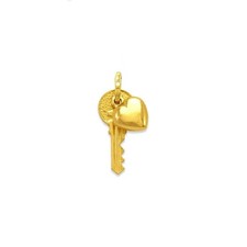 Heart Key Necklace Pendant 14K Yellow Real Gold Women Heart Love Charm