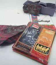 Lot Mens Vintage Handkerchief Tie Socks - Irish Linen - Yves Laurent - Hand Roll