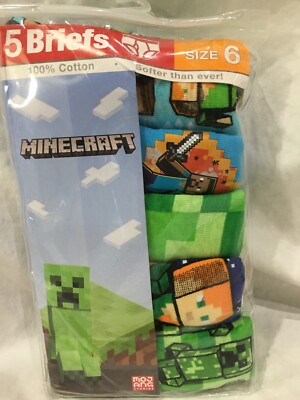 Minecraft Boys Briefs Underwear 100% Cotton 5 Pack Size 4,6 NEW