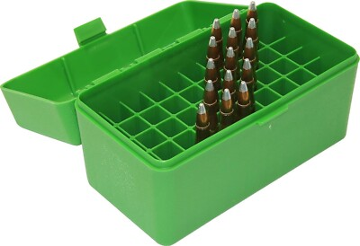 #ad MTM 50 Round Flip Top Rifle Ammo Box Large Mag Green Polypropylene Stackable New $10.27