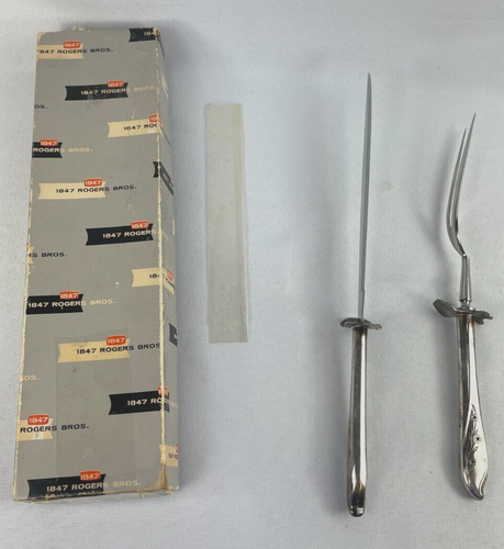 1847 Roger Bros. 2 Piece Hostess Silver Carving Fork & Knife Set for Meat - Picture 2 of 13