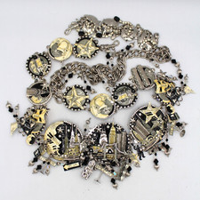 Lunch At The Ritz NYC Skyline Belt & Earrings Set Twin Towers Silver Tone Rare