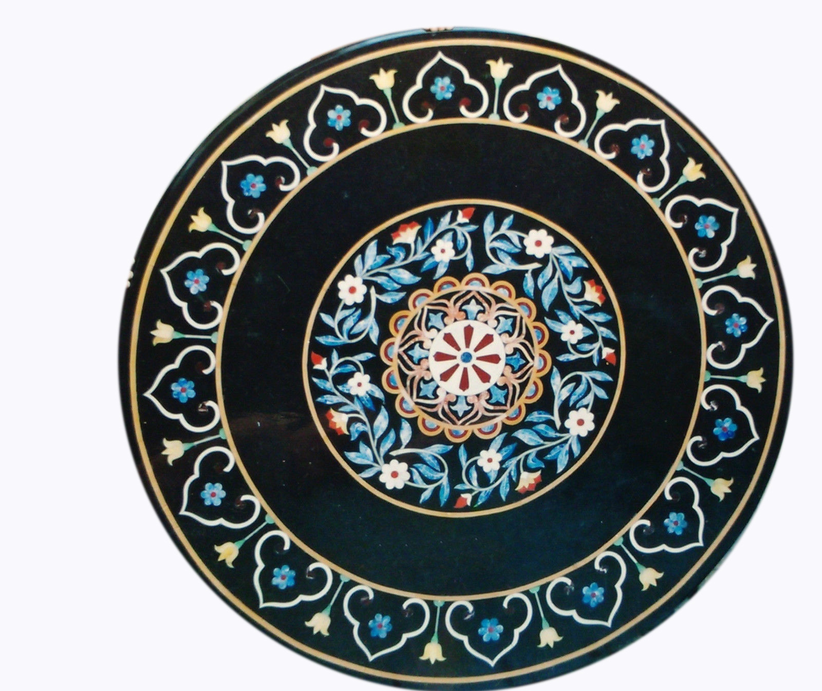 36-Inch Marble Center Table with Inlaid Semi-Precious Stone Decorative Top
