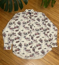 Vintage 90s Large Chaps Ralph Lauren AOP Winter Button Down Long Sleeve Shirt