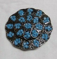 FAUX TURQUOISE SILVER BELT BUCKLE 3" OD