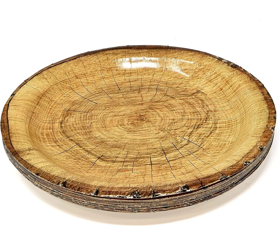 Juego de 122 piezas de suministros de fiesta de rebanadas de grano de madera plato de papel taza servilleta para acampar con Foto 3 de 4