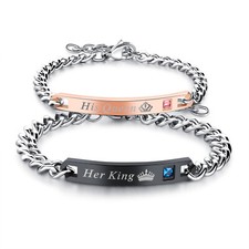 Stainless Steel His and Hers Lovers Matching His Queen Her King Couple Bracelet
