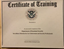 Department Of Homeland Security Surveillance Certificate-comes Blank Fill In Own