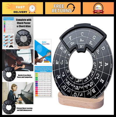 Circle of Fifths Wheel Music Theory Tool with Guitar Chord Chart & Wooden Stand