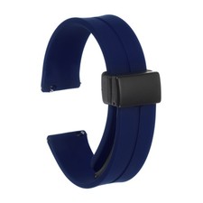16mm Magnetic Silicone Watch Band with Black Folding Buckle, Deep Blue