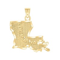 "Echt 10K Gelbgold Unisex Diamantschliff 1 \" AnhäNger USA Staat Louisiana Karte"