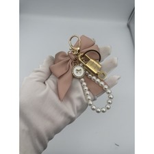 Authentic Louis Vuitton padlock & key unbranded pink Bow Bag Charm Keychain Gold