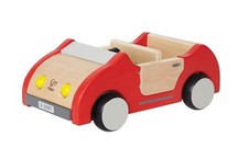 Hape Miniature Wooden Toy Car For Dolls Red Family Car With Opening Doors 9 Inch