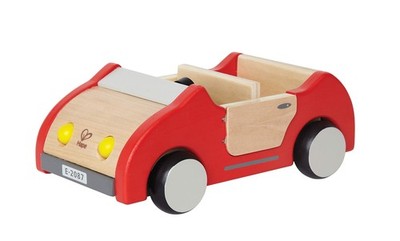 Hape Miniature Wooden Toy Car For Dolls Red Family Car With Opening Doors 9 Inch
