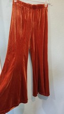 Vtg 60's Rust Burnt Orange Groovy Velvet Wide Flare Pants Bell Bottoms Hippie S