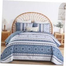 Quilt Set King Boho Striped Bedspread Coverlet Set 3 King 104"x90" Blue