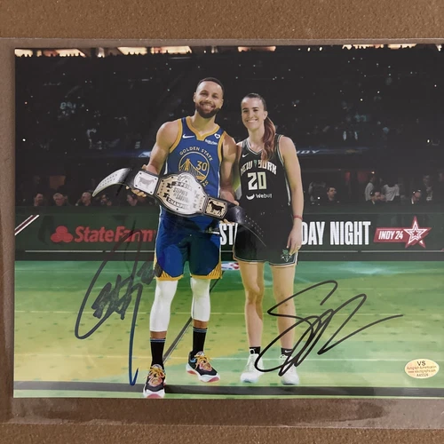 Stephen Curry & Sabrina Ionescu Duel Signed 8x10 W COA