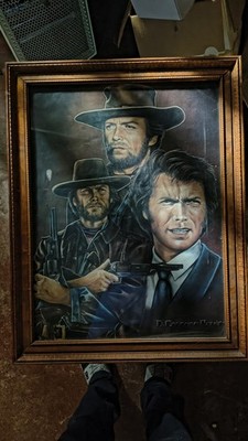 D. Thompson Signed Framed Western Cowboy Figures Realism Painting, Medium