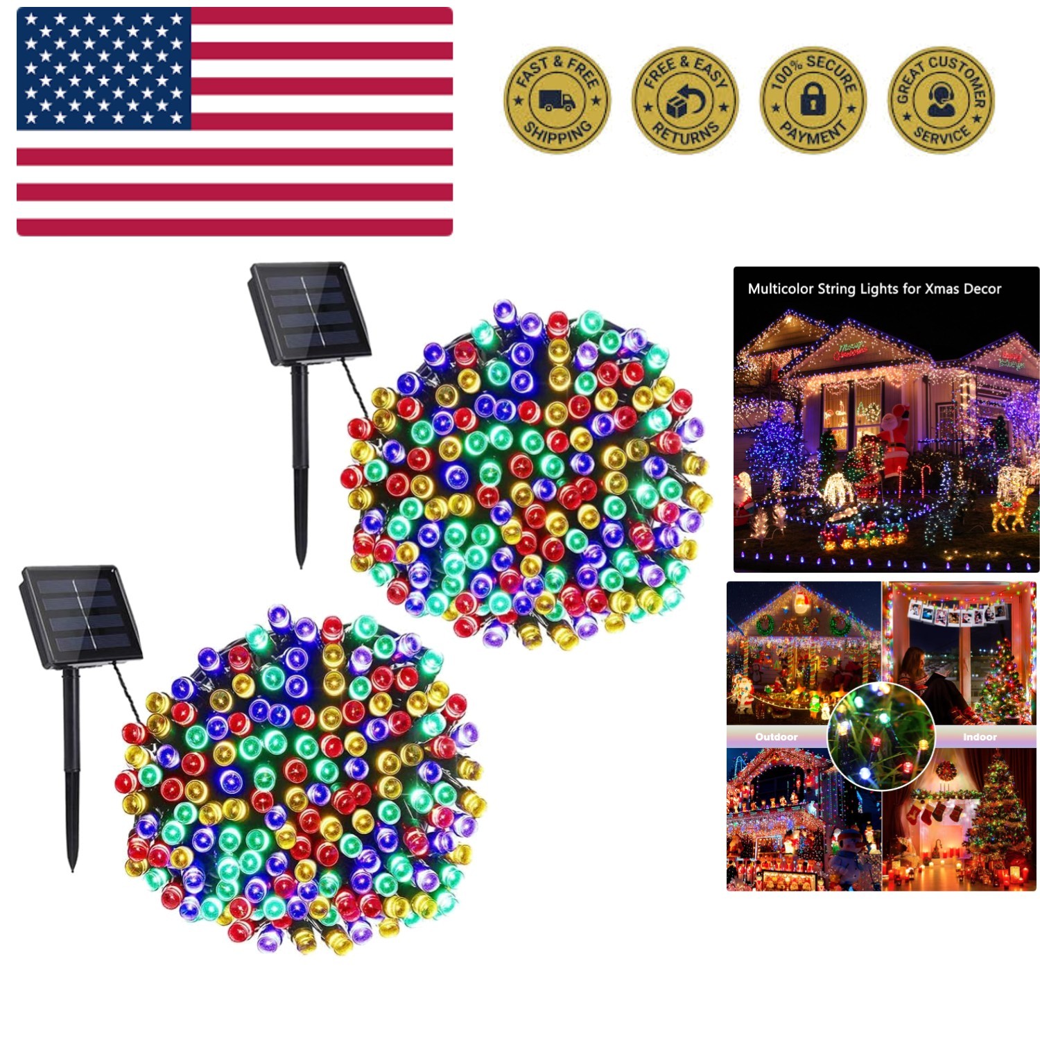 Solar Christmas Lights Outdoor, 2 Packs Total 144ft 400 LED Solar String Ligh...