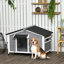 Wooden Dog Kennel for Outside 109L x 79W x 72H cm, Grey