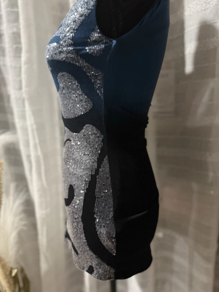 NWT Sky Brand Women’s XS Shirt Blue Sequin Top Blue Ombré Shirt Sleeveless - Image 4 of 4