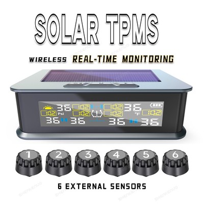 Solar Wireless TPMS LCD 6 Sensor Tire Monitor Quick Easy Alerts Real-Time System