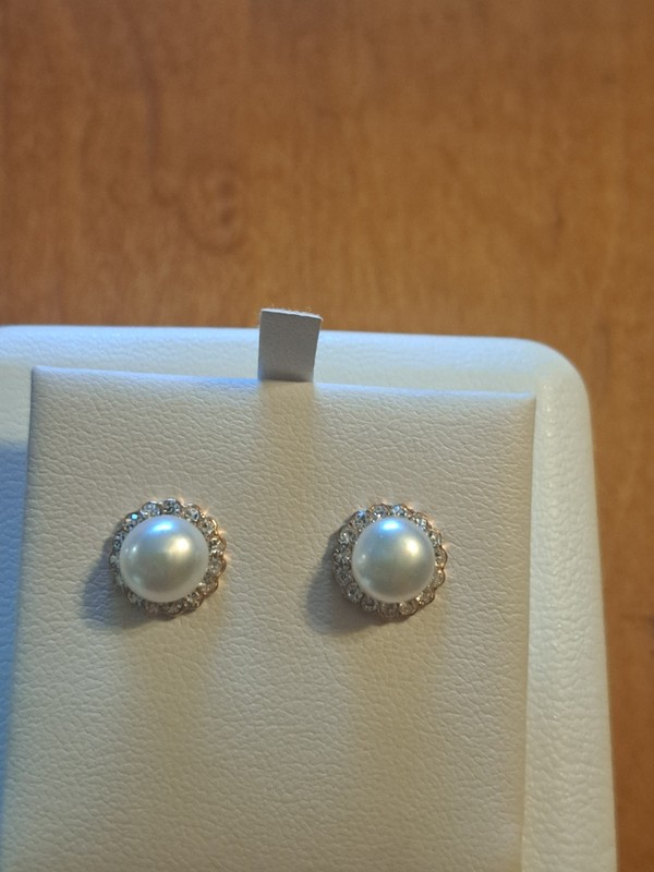 Pearl With White Saphire Gold Plated Stud Earrings