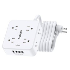 10Ft Surge Protector Power Strip Flat Plug Extension Cord 8 AC 4 USB Ports