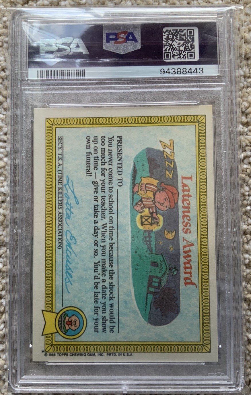 1985 Topps OS1 Garbage Pail Kids Series 1 Junkfood John 2a PSA 8 NM-MT Matte view 2