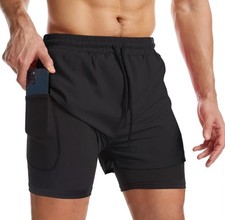 Men's 2-in-1 Utility Perfomance Shorts With Compression Liner Phone Pocket Sz XL