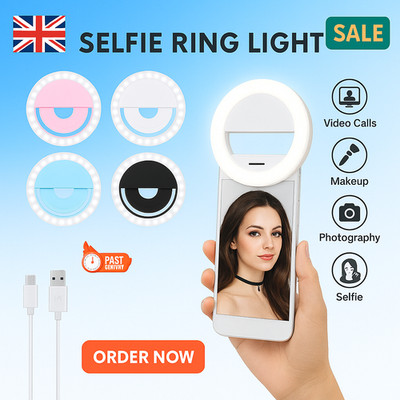Selfie LED Licht Ring Blitz Clip Wiederaufladbare Kamera für Handy & iPhone Tablets 
