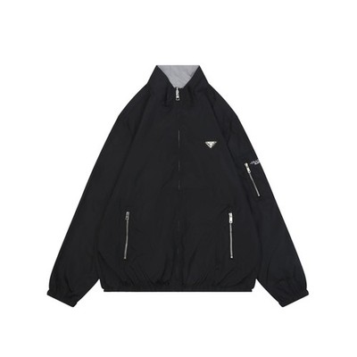 Prada Reversible Jacket Triangle Logo Stand Collar Vintage 80s Unisex L