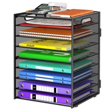 9 Tier Paper Organizer with Handle, Large Capacity Desk Organizer Mesh File F...