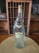 Vtg Pescevino Aqua Glass Fish Shaped Italian Wine Bottle 13.5" T,  Orig Label