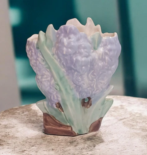 Vtg 1950's McCoy Pottery Blue Hyacinth Floral Vase Planter MCM Cottage Core READ