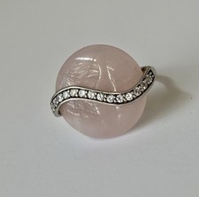 Vintage Modernist Cocktail Ring Sterling Silver 925 Round Pink Quartz Size 7.5