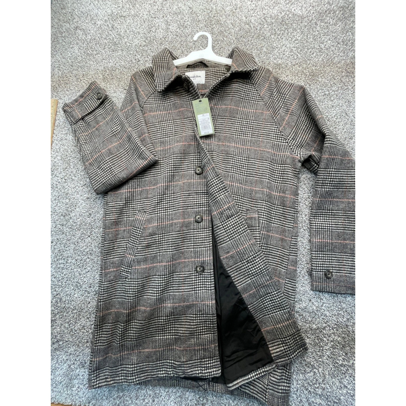 Goodfellow & Co Car Coat Mens M Brown Plaid NEW Glen Check Button Up - product detail image 1