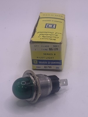 Square D OG-120 Pilot Light, Series B Class 9001, 3/4'' Green Incandescent, 120V