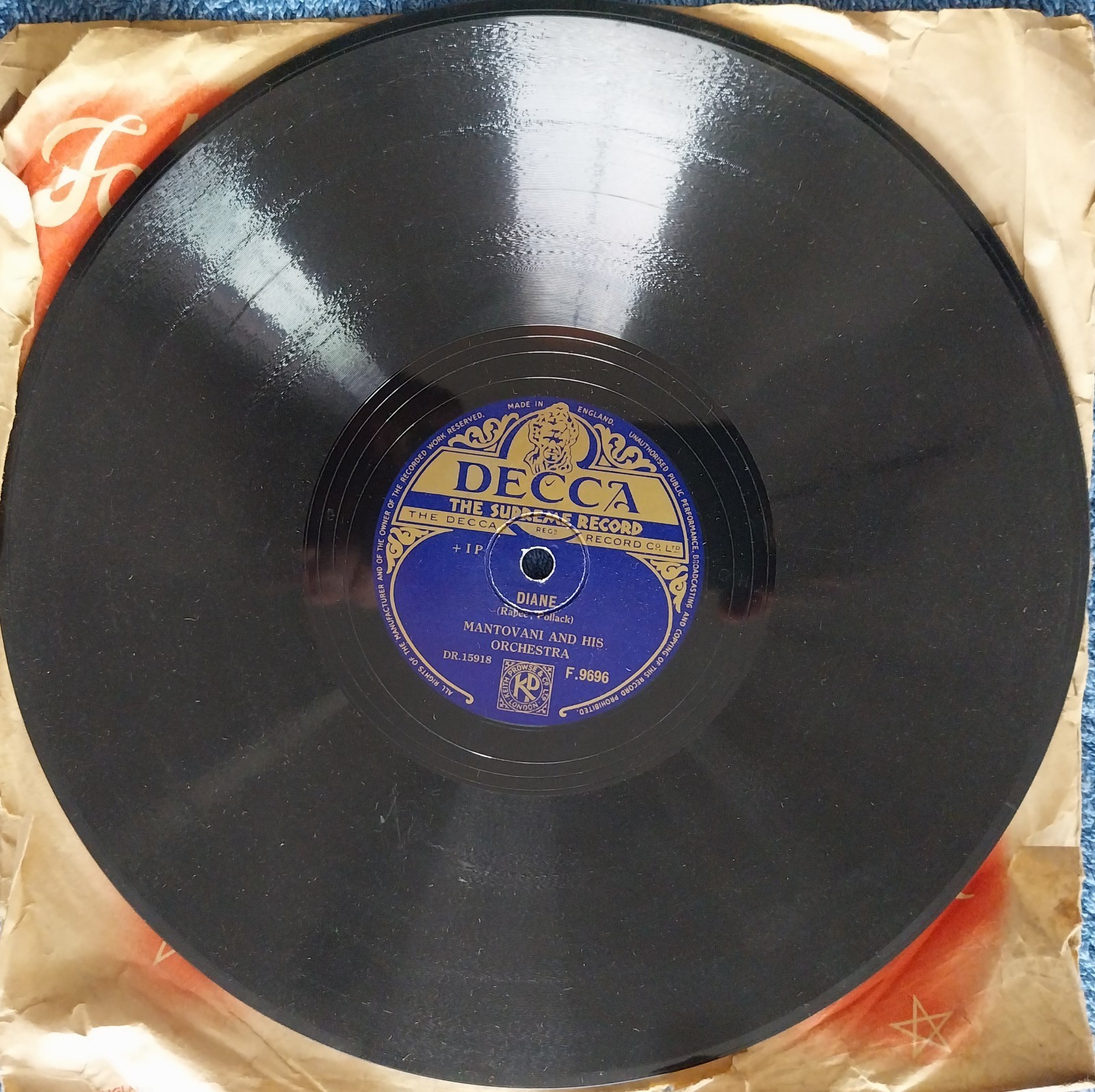 Mantovani And His Orchestra: Diane / Charmaine 10" Shellac 78 1951 Excellent