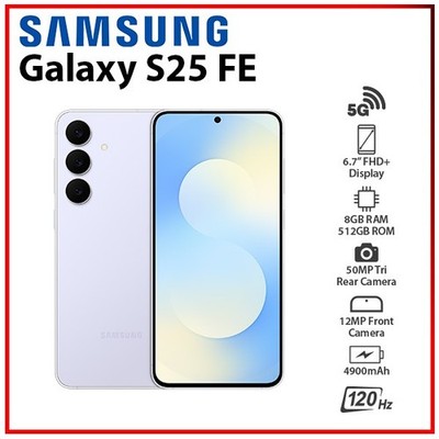 NEW Samsung Galaxy S25 FE 5G 8GB+512GB ICYBLUE Dual SIM Android Mobile Phone