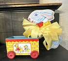 J. Chein & Co. Vintage 1950 Tin Litho Rabbit Pull Toy w/ Wagon Made in USA