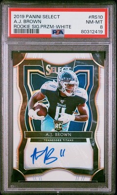 2019 Panini Select Rookie Signature Prizm #RS10 A.J. Brown White #11/20 (PSA 8)