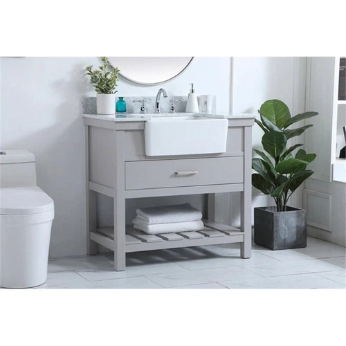 Elegant Decor Clement 36" MDF Single Bathroom Vanity with Backsplash in Gray - Picture 2 of 8