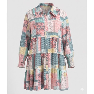 Simply Southern Womens XXL Boho Cottagecore Eclectic Patchwork Allie Dress