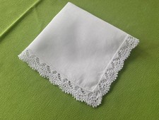 wh vint linen lace hankie wedding handkerchief freshly laundered NU fine 11"