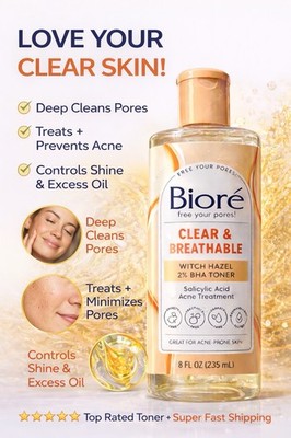 Biore Witch Hazel Pore Clarifying Toner 8oz Salicylic Acid Acne Treatment Oil