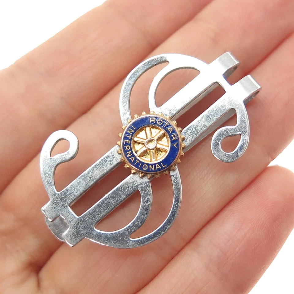 925 Sterling 2-Tone Antique Art Deco Enamel Rotary Intl. Dollar Sign Money Clip - Image 2 of 4