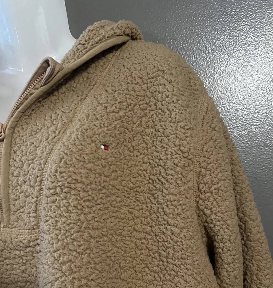 Tommy Hilfiger Mujer Talla XL Piel Sintética Sherpa Cuarto Cremallera Pullover Sudadera con Capucha Foto 2 de 4