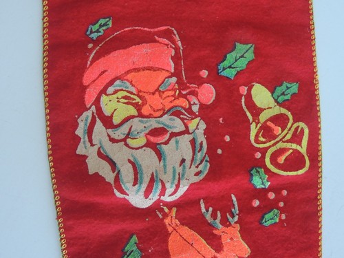 Medias vintage de fieltro rojo Jingle Bells Santa rosa intenso reno feliz Navidad - Imagen 3 de 7