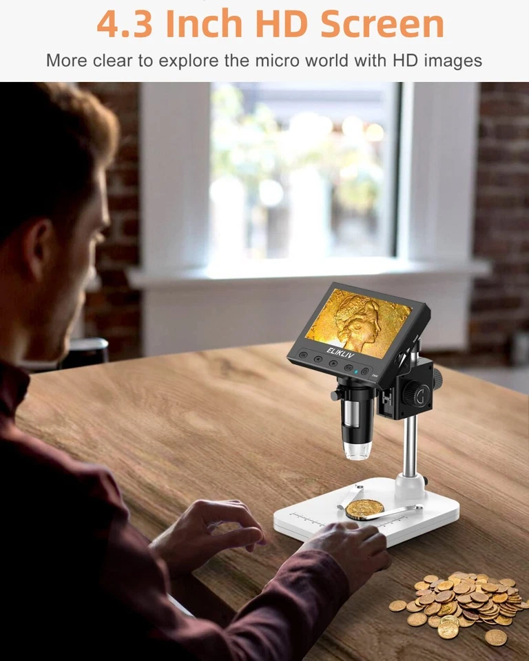 Elikliv 4,3» монета LCD цифровой 1000 x лупа с 8 регулируемый светодиодов б/у - Изображение 4 из 4